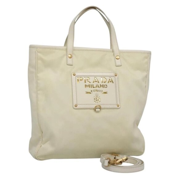 PRADA Hand Bag Nylon 2way White Gold Auth 131467 - Picture 1 of 15
